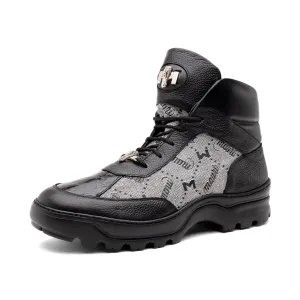 Mauri Shoes Mauri Pyro in Black / Grey Mens Exotic Crocodile / Fabric / Nappa Leather Boots