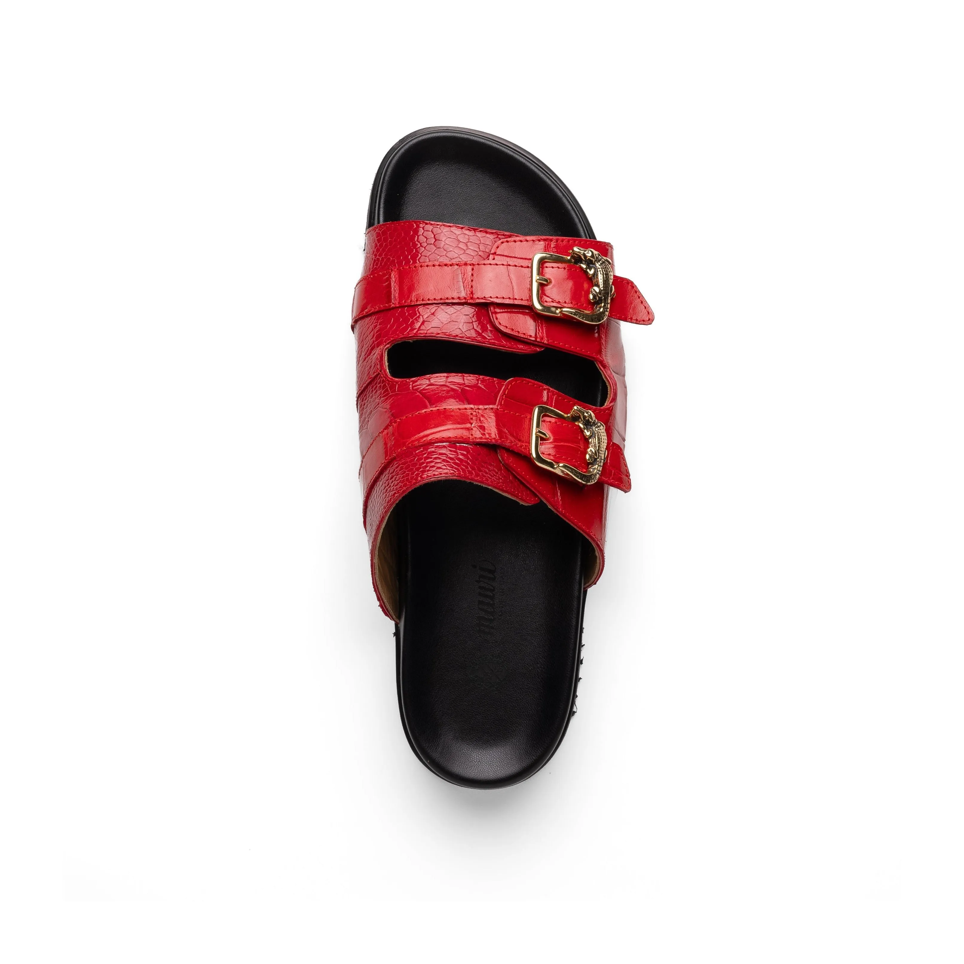 Mauri Shoes Mauri Reef in Red Mens Exotic Alligator / Ostrich Leg Slip-on Sandals