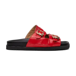 Mauri Shoes Mauri Reef in Red Mens Exotic Alligator / Ostrich Leg Slip-on Sandals