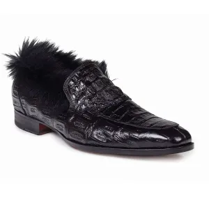 Mauri Shoes Mauri Romeo Black Mens Baby Crocodile & Kangaroo Fur Loafers