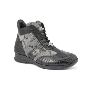 Mauri Shoes Mauri Signature in Black / Grey Mens Ostrich Leg / Baby Croc / Mauri Fabric / Nappa Leather Casual High Top Sneakers