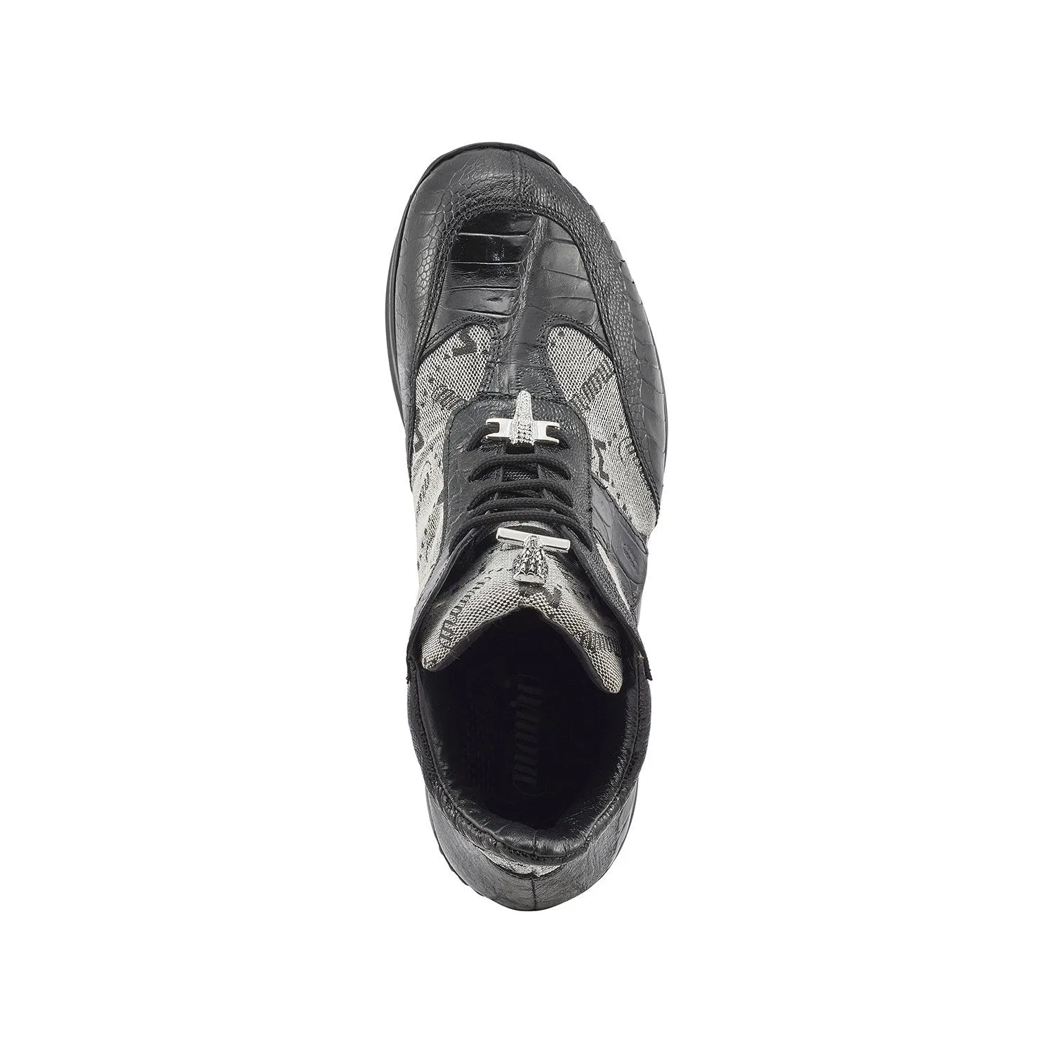 Mauri Shoes Mauri Signature in Black / Grey Mens Ostrich Leg / Baby Croc / Mauri Fabric / Nappa Leather Casual High Top Sneakers