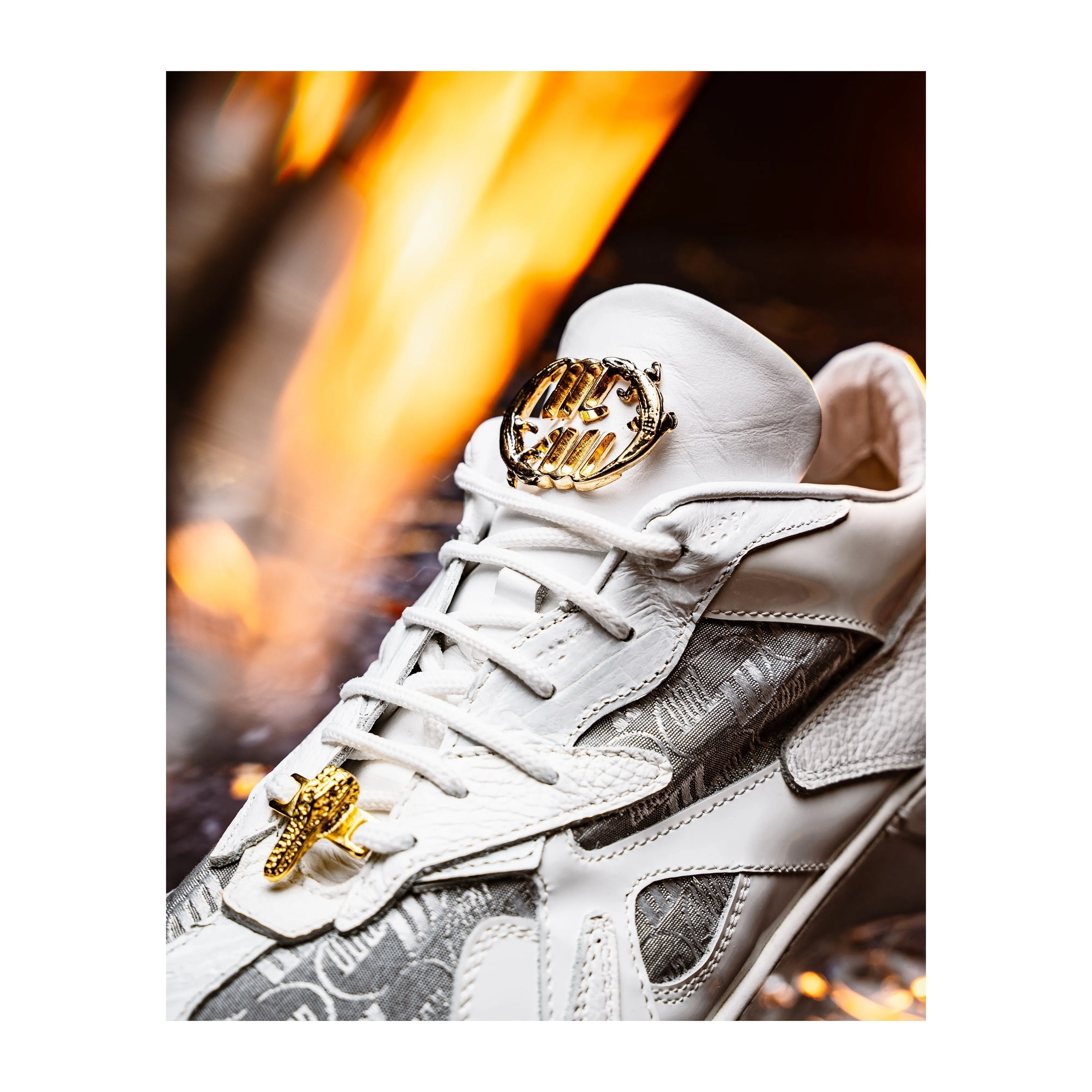 Mauri Shoes Mauri Sonic in White / Acid Raindrops Mens Exotic Crocodile / Nappa Leather / Fabric Casual Bubble Sneakers