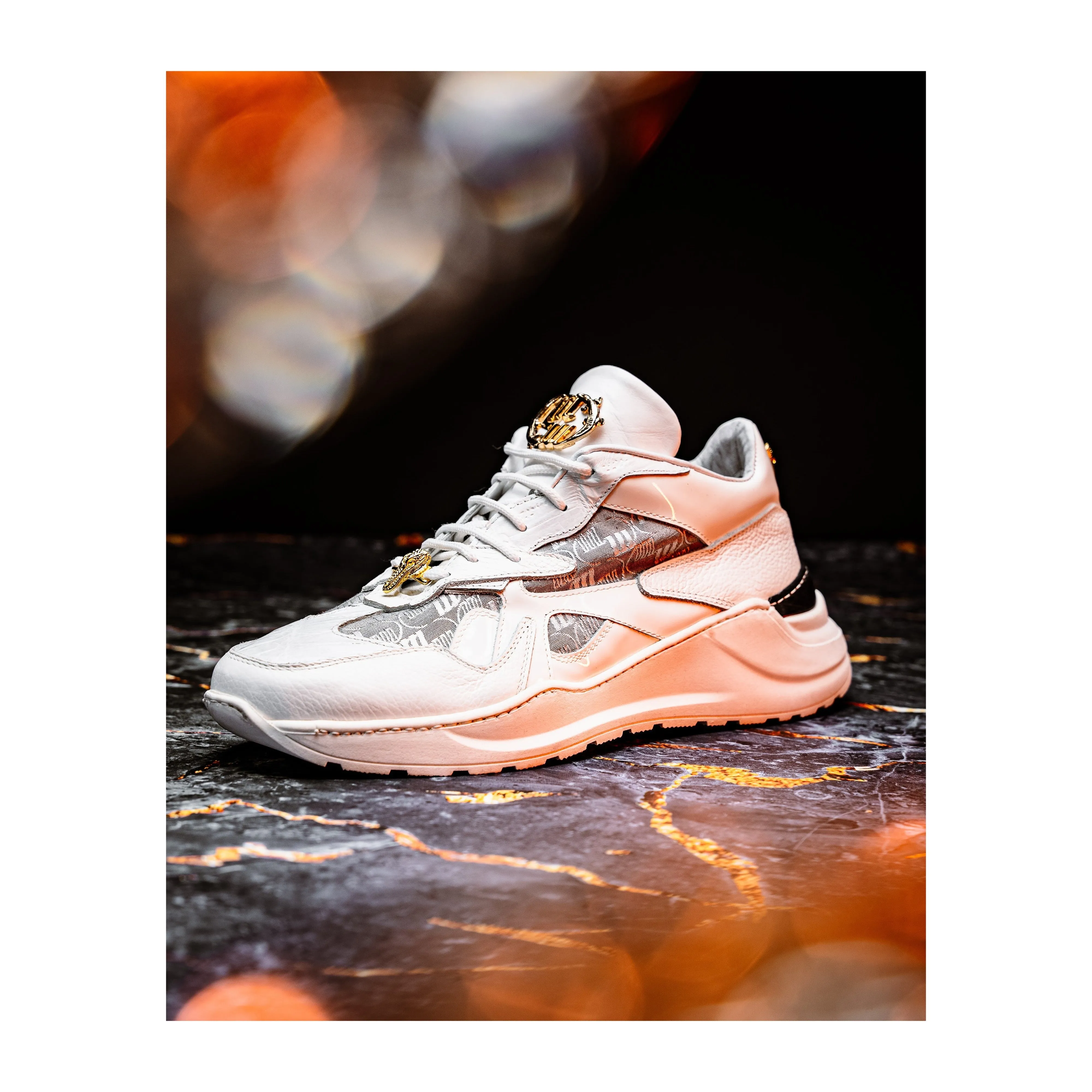 Mauri Shoes Mauri Sonic in White / Acid Raindrops Mens Exotic Crocodile / Nappa Leather / Fabric Casual Bubble Sneakers
