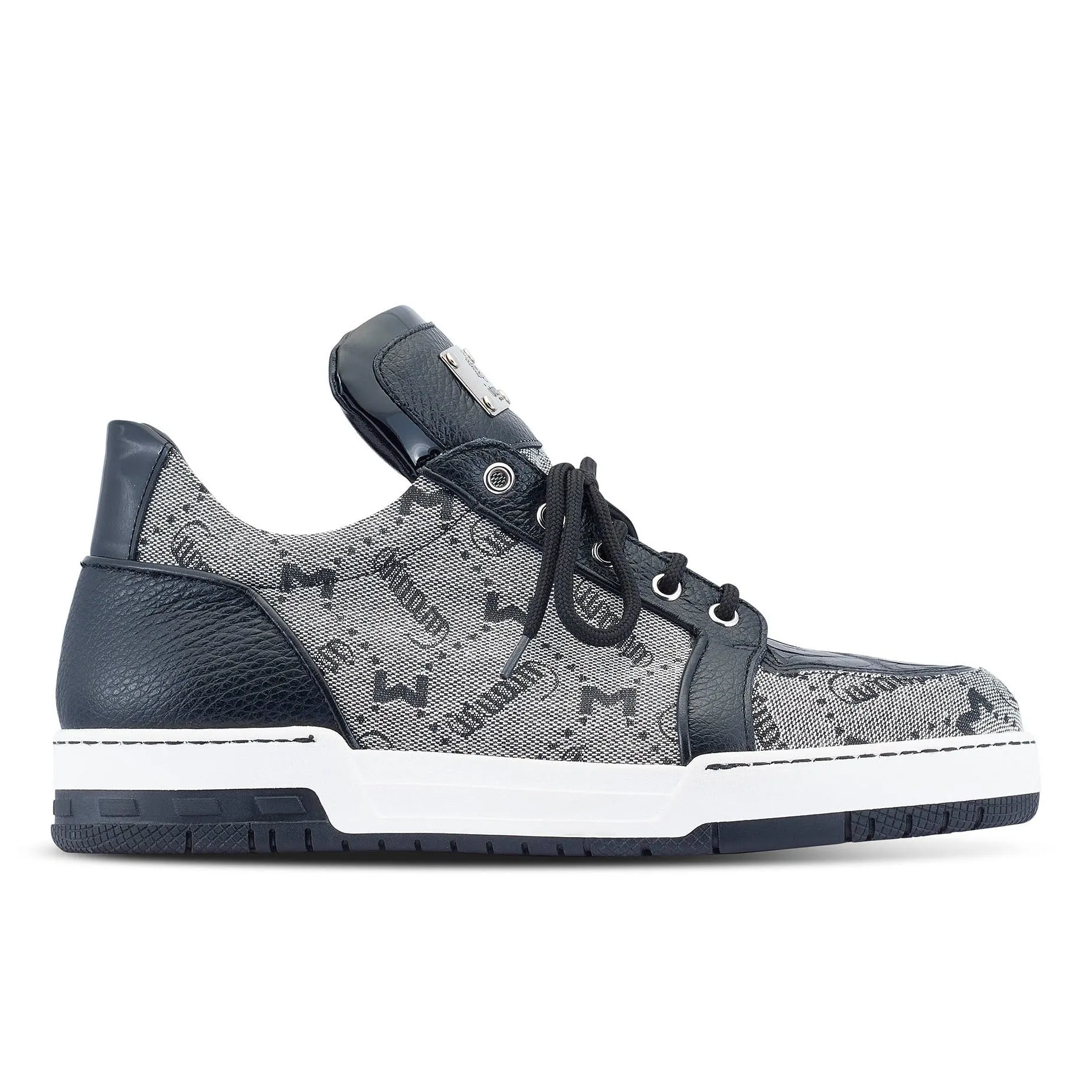 Mauri Shoes Mauri Supreme in Black / Grey Mens Exotic Crocodile / Fabric / Calf-Skin Leather Casual Sneakers