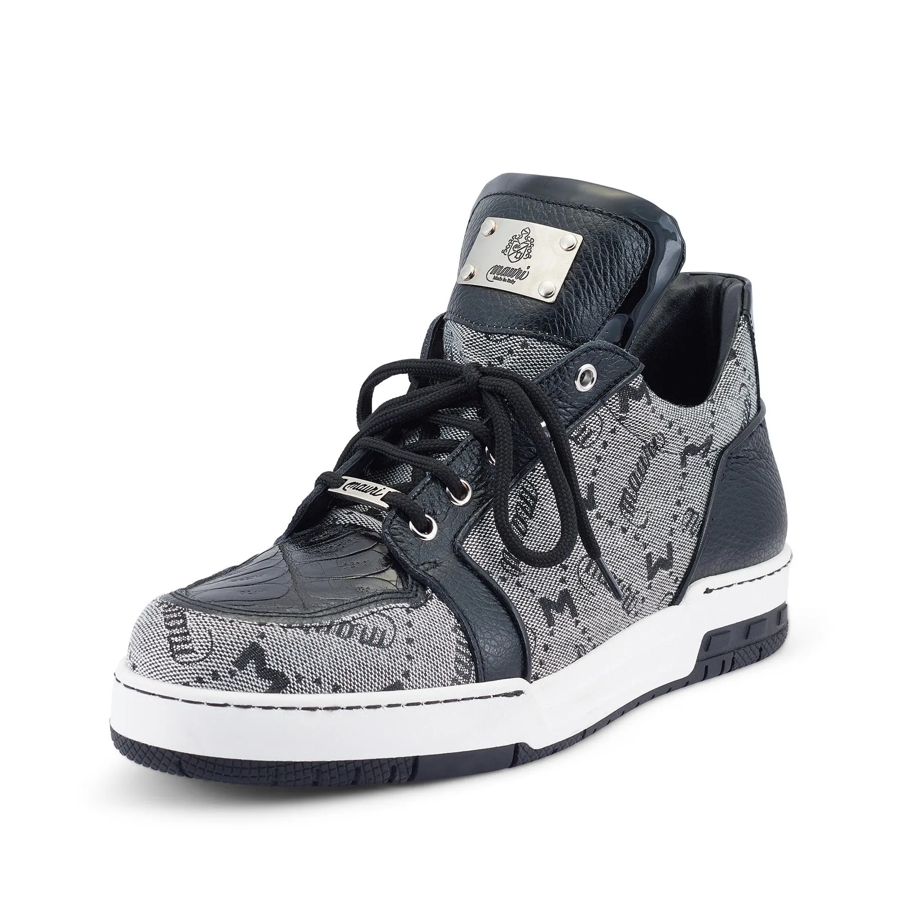 Mauri Shoes Mauri Supreme in Black / Grey Mens Exotic Crocodile / Fabric / Calf-Skin Leather Casual Sneakers