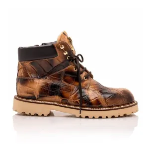 Mauri Shoes Mauri Troop in Dune / Smoke / T.Moro Mens Exotic Alligator / Calf-Skin Leather Boots