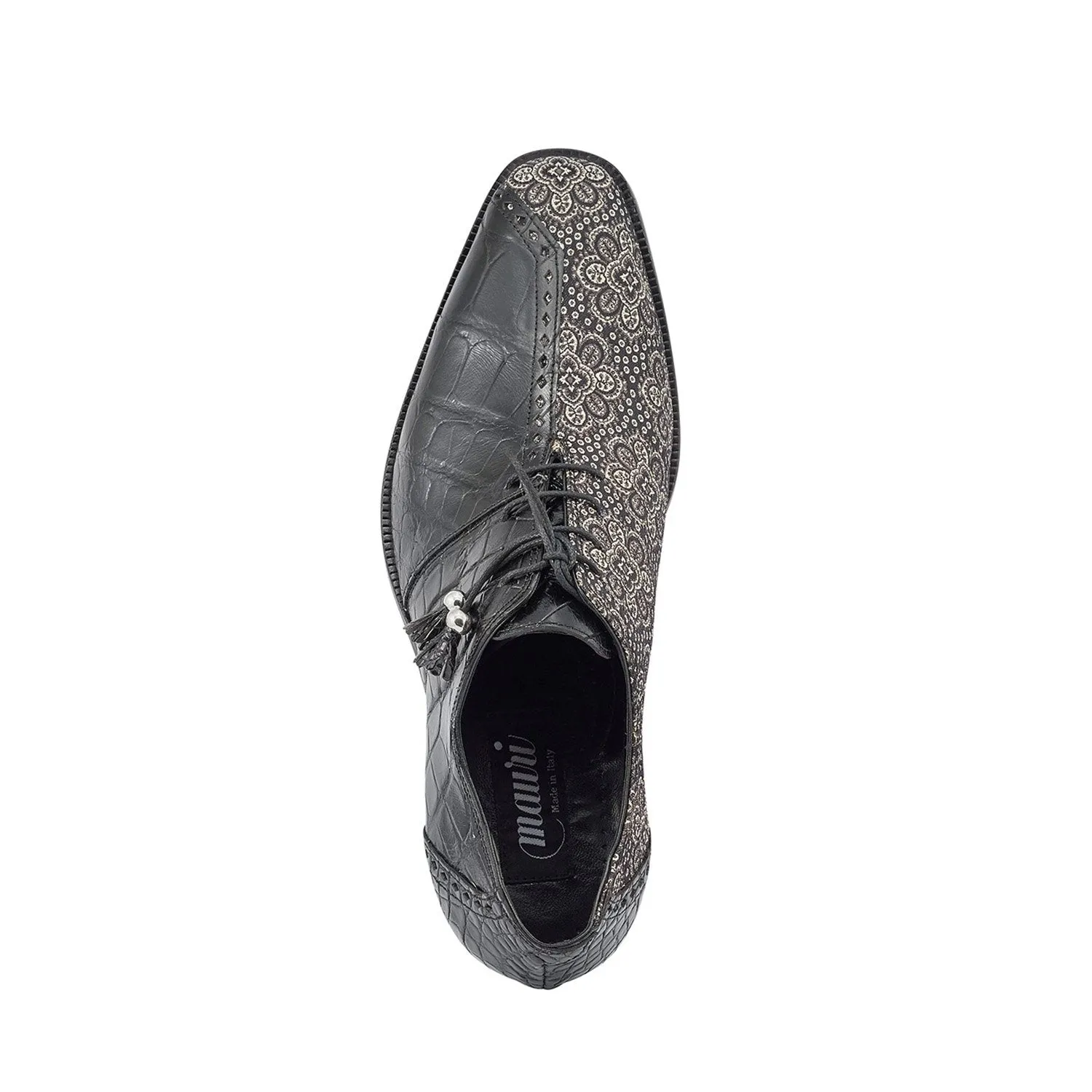 Mauri Shoes Mauri Two Face in Black / White Mens Exotic Alligator / Matahari Fabric High End Oxfords