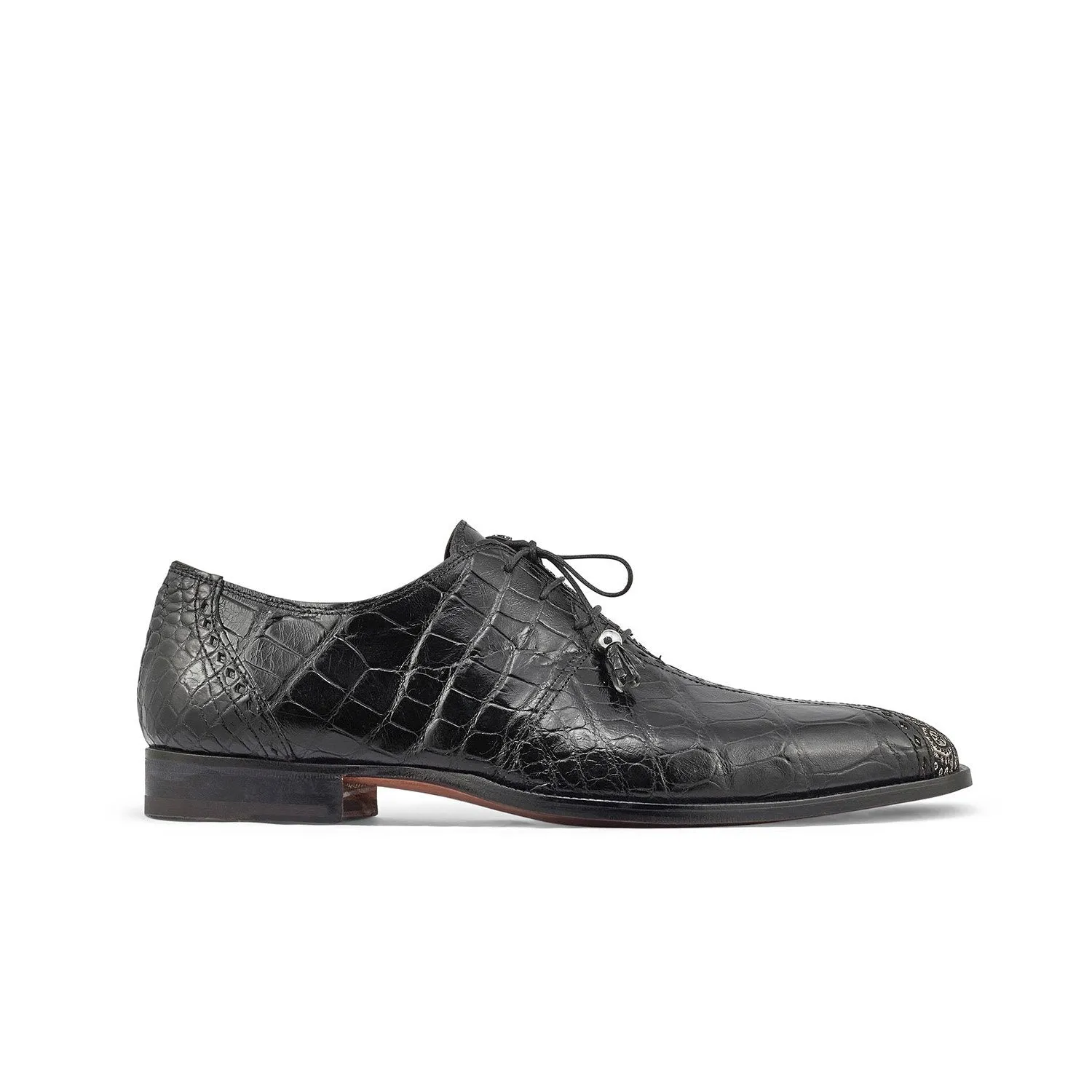 Mauri Shoes Mauri Two Face in Black / White Mens Exotic Alligator / Matahari Fabric High End Oxfords