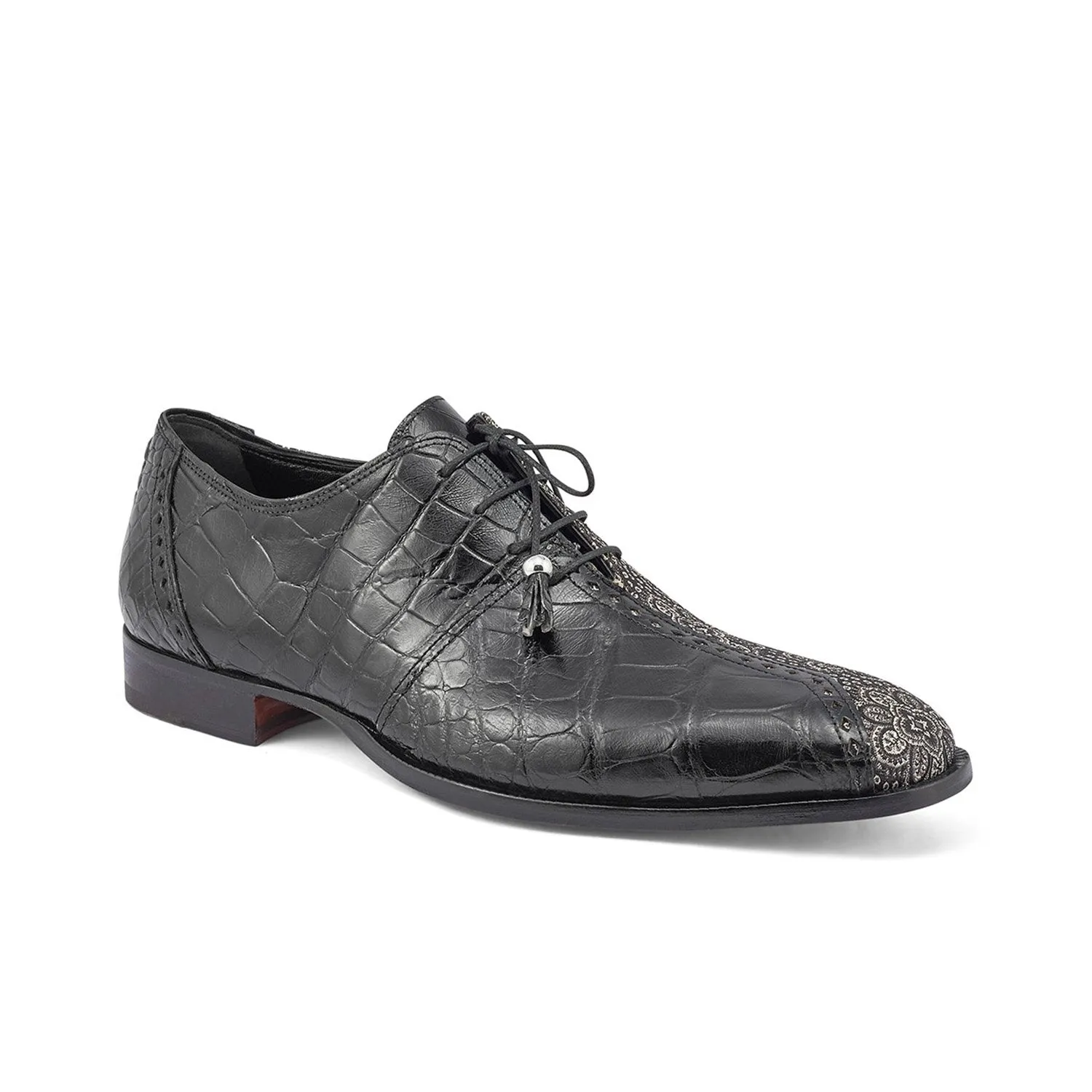 Mauri Shoes Mauri Two Face in Black / White Mens Exotic Alligator / Matahari Fabric High End Oxfords