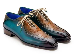 Paul Parkman Shoes Paul Parkman Men's Genuine Ostrich Leg Bicycle Toe Oxfords in Green & Brown