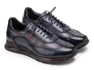 Paul Parkman Shoes Paul Parkman Men's Patina Leather Sneakers in Navy & Grey