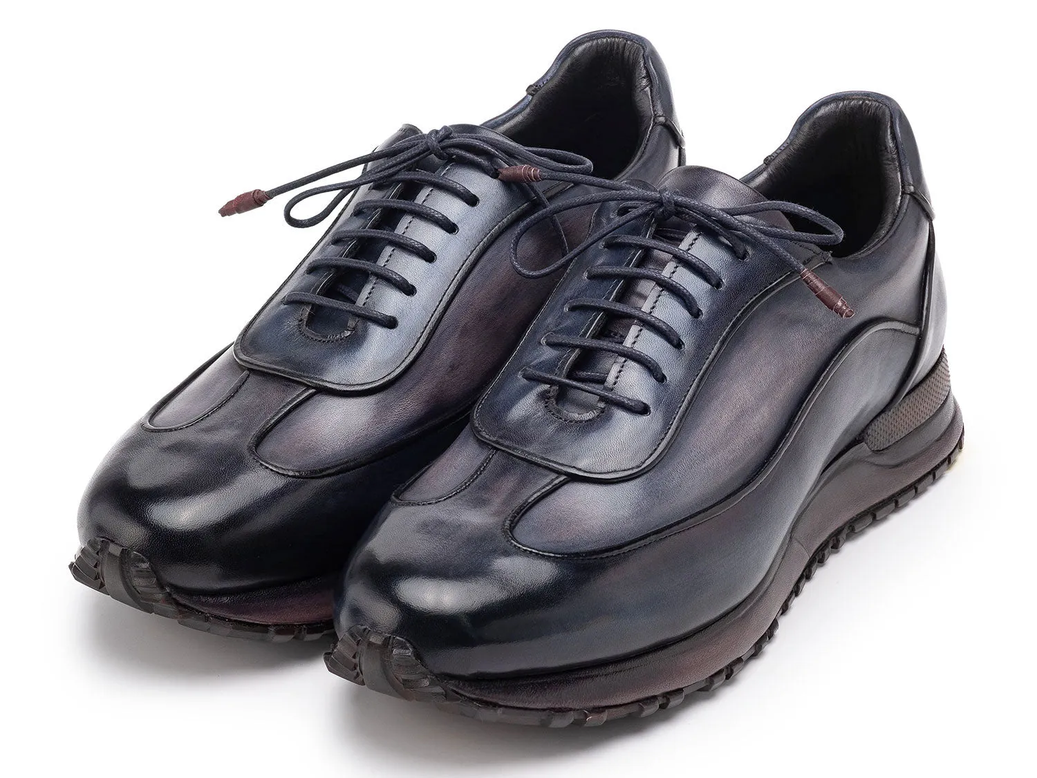 Paul Parkman Shoes Paul Parkman Men's Patina Leather Sneakers in Navy & Grey