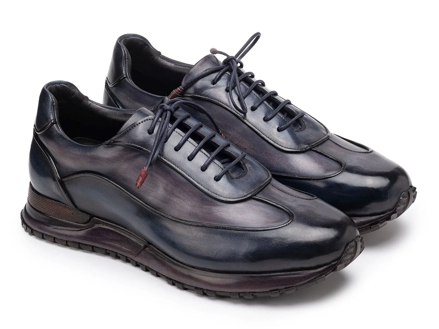 Paul Parkman Shoes Paul Parkman Men's Patina Leather Sneakers in Navy & Grey