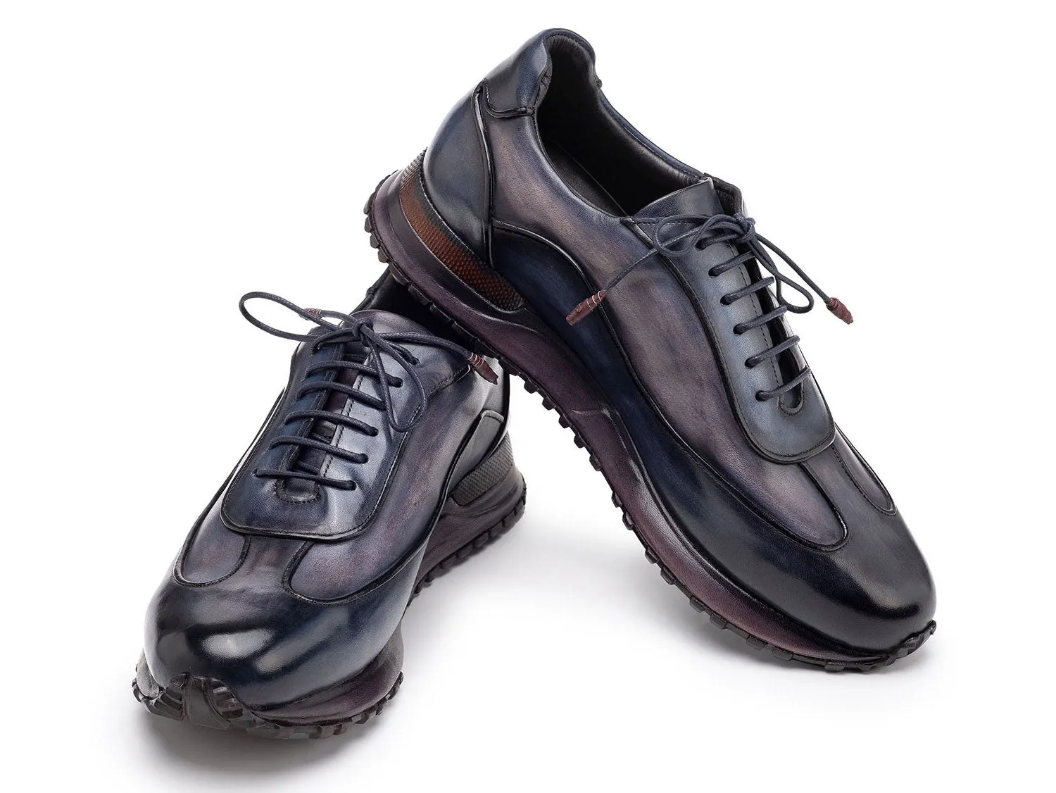 Paul Parkman Shoes Paul Parkman Men's Patina Leather Sneakers in Navy & Grey