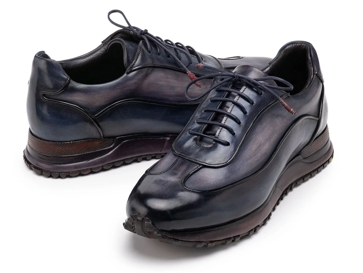 Paul Parkman Shoes Paul Parkman Men's Patina Leather Sneakers in Navy & Grey