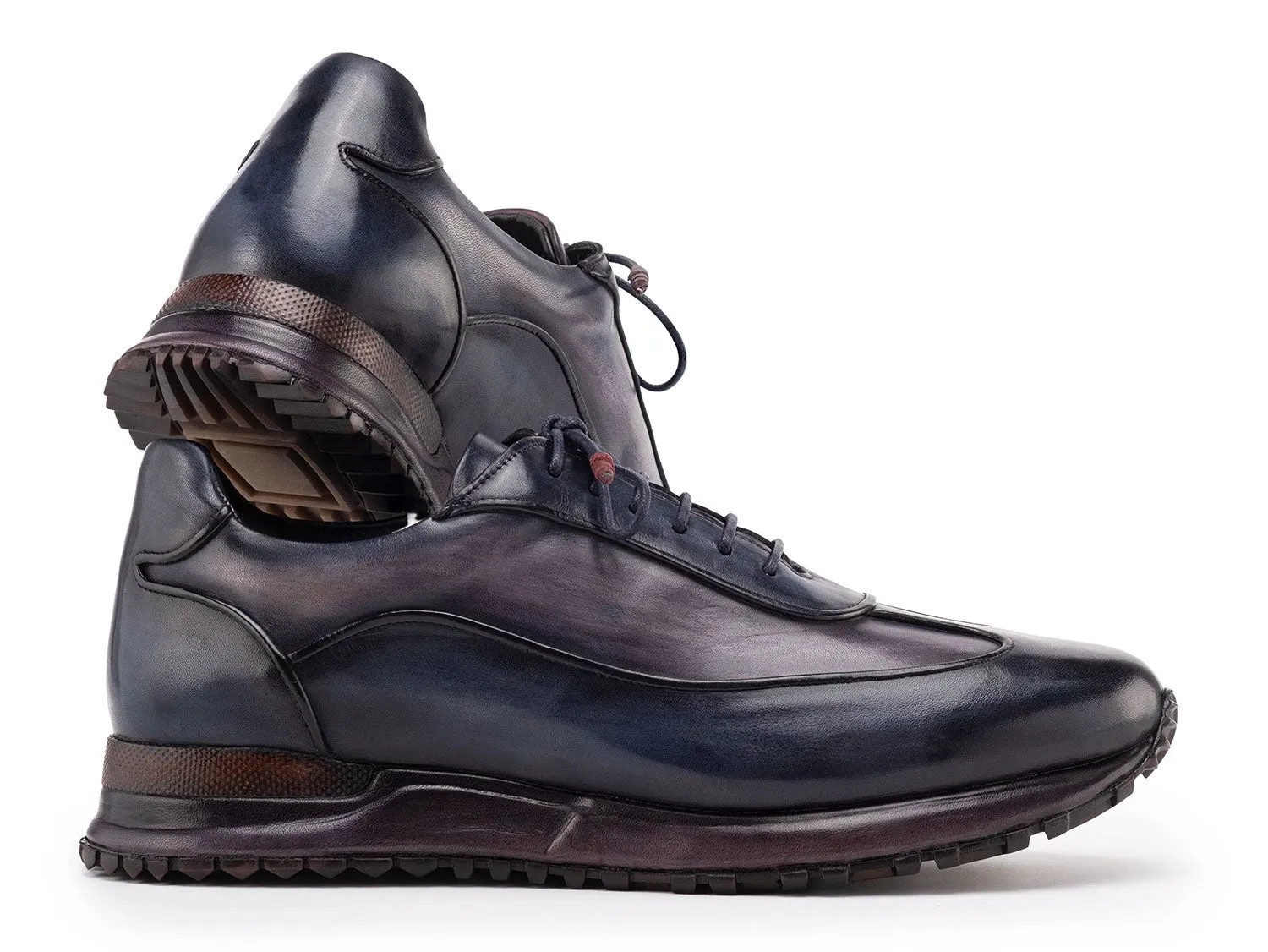 Paul Parkman Shoes Paul Parkman Men's Patina Leather Sneakers in Navy & Grey