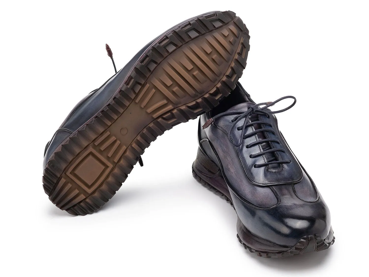 Paul Parkman Shoes Paul Parkman Men's Patina Leather Sneakers in Navy & Grey