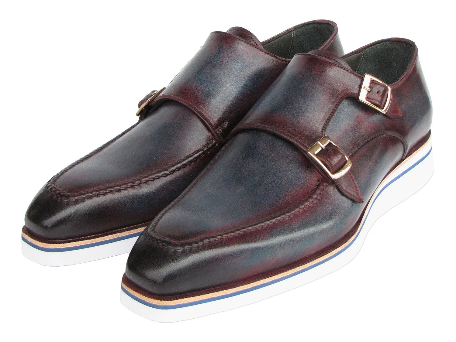 Paul Parkman Shoes Paul Parkman Men's Smart Casual Monkstraps Blue & Bordeaux Patina