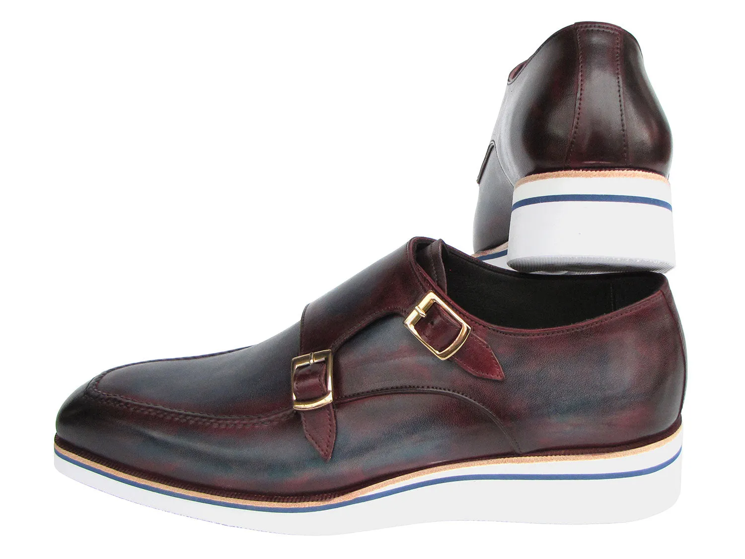 Paul Parkman Shoes Paul Parkman Men's Smart Casual Monkstraps Blue & Bordeaux Patina