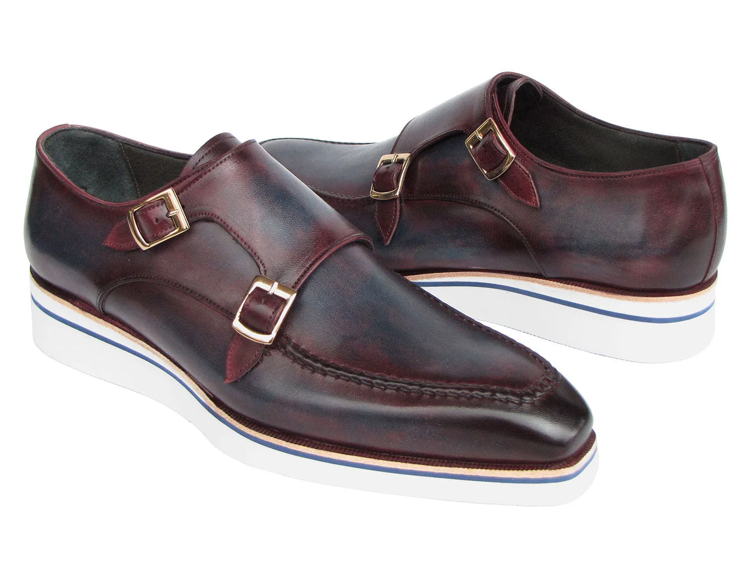 Paul Parkman Shoes Paul Parkman Men's Smart Casual Monkstraps Blue & Bordeaux Patina