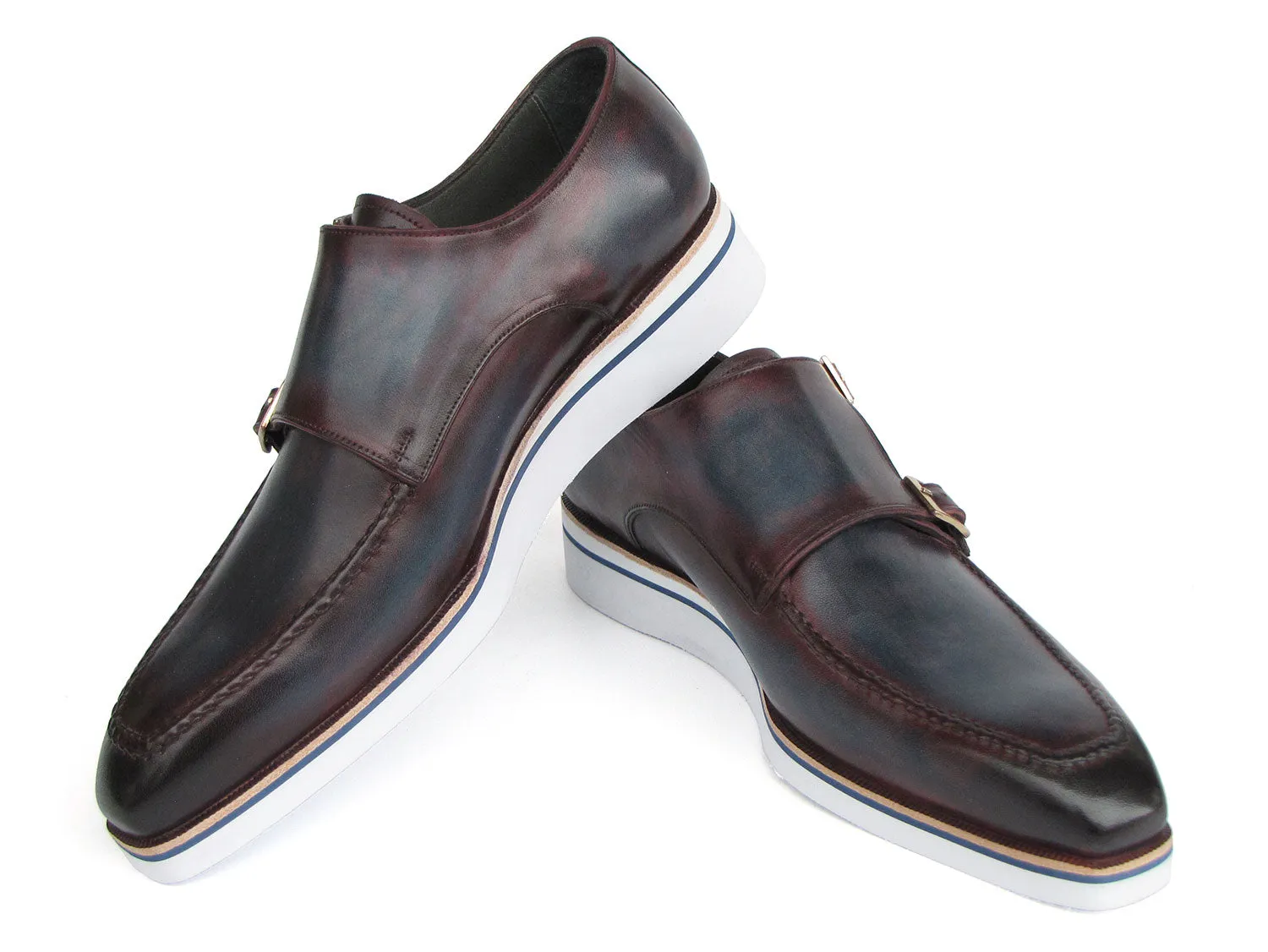 Paul Parkman Shoes Paul Parkman Men's Smart Casual Monkstraps Blue & Bordeaux Patina